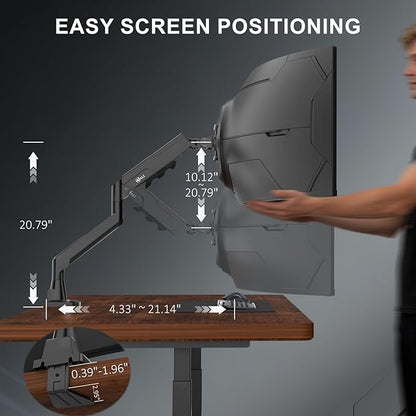 WALI Single Monitor Arm with Desk Mount for 17–49 Inch Screens – Holds Up to 33 lbs, Fully Adjustable VESA Monitor Stand, Heavy Duty Gas Spring for Gaming & Home Office (GSM001XLN)