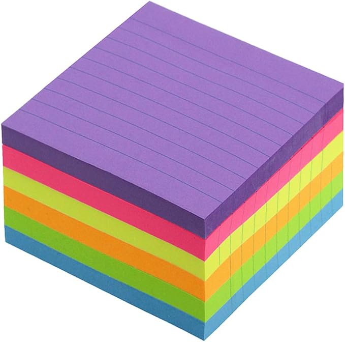 Early Buy Lined Sticky Notes with Lines 4x4 Self-Stick Notes 6 Bright Color 6 Pads, 60 Sheets/Pad