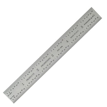 PEC Tools 6" x 150mm Machinist Metal Ruler, 1/25" Thick X 3/4" Wide, Satin Chrome Finish Tempered Stainless Steel Ruler, Measurement Markings 1/32",1/64", 0.5mm, 1mm, Made in USA