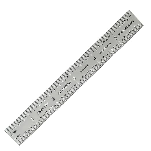 PEC Tools 6" x 150mm Machinist Metal Ruler, 1/25" Thick X 3/4" Wide, Satin Chrome Finish Tempered Stainless Steel Ruler, Measurement Markings 1/32",1/64", 0.5mm, 1mm, Made in USA