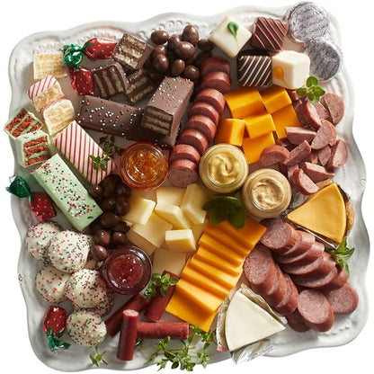 The Swiss Colony 27 Favorites and Christmas Petits Fours Gift Bundle - Assorted Cheeses, Candies, Chocolates, and Summer Sausage Meats, Chocolate Confection and Swiss Creme Gourmet Mini Layer Cakes