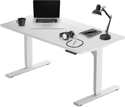 Progressive Desk Stand Up Height Adjustable Electric Standing Desk - 55" x 28" with Dual Motor, 3 Stages Sit Stand Table for Home Office - Warm White, White Frame