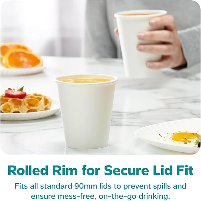 GUSTO White Paper Cups [10 oz - 100 Count] Disposable Coffee Cup for Hot Drinks – Sturdy & Eco-Friendly – Paper Cups for Tea, Cocoa & More – (Formerly Comfy Package)