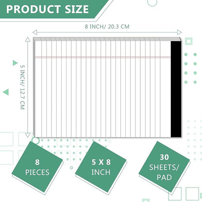 Legal Pads 5 x 8 Inch Notepad, 8 Pack Note Pads College Ruled Perforated Memo Pad for Work Study Daily Note Taking List, Lined Writing Pads Memo Refills Notepads for Office Home School, 30 Sheet/Pad