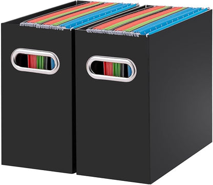 Oterri Cardboard File Organizer Box for Hanging File Folders Letter Size,File Box for Computer Desk,File Cabinet,Working Home,Office,Classroom (Black, Letter Size - 2 Packs)