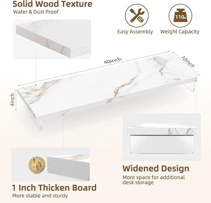 Dual Monitor Stand Riser, 40" Large Computer Monitor Stands for 2 Monitors, Wooden Desktop Organizer Shelf for Office Desk Computer, Laptop, TV, Monitor, Printer