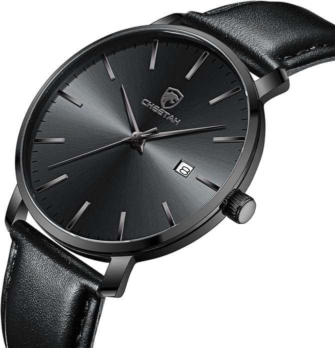 CHEETAH Minimalist Waterproof Quartz Watches for Men with Leather Strap, Auto Date