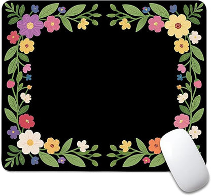 Square Mouse Pad Flower Border, Personalized Premium-Textured Custom Mouse Mat Design, Washable Mousepad Cloth, Non-Slip Rubber Base Computer Mouse Pads for Wireless Mouse
