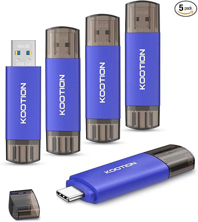 64GB USB C Flash Drive 5-Pack, KOOTION 2-in-1 Type-C Flash Drive USB-A&USB-C 3.0 Dual Drive OTG, Thumb Drive Memory Stick for Android Smartphone/Tablet/PC