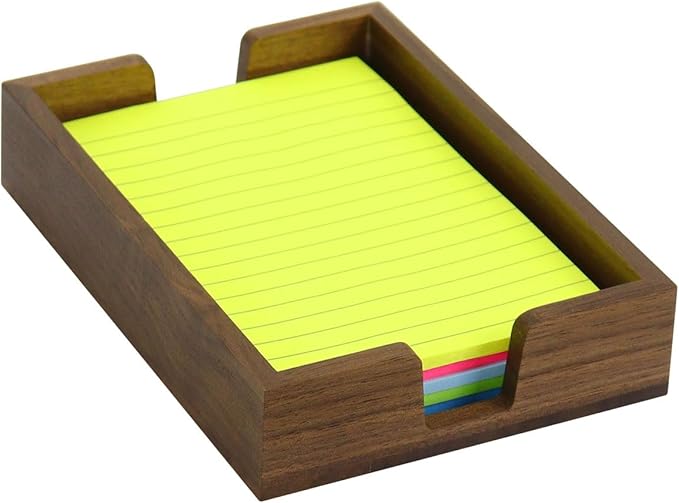 MultiBey Walnut Wood Sticky Notes Holder for Desk, 4x6 Inch Self -Sticky Note Memo Holder, Wooden Sticky Note Dispenser Office Desk Organizer for Dorm Room Office Home School (S)