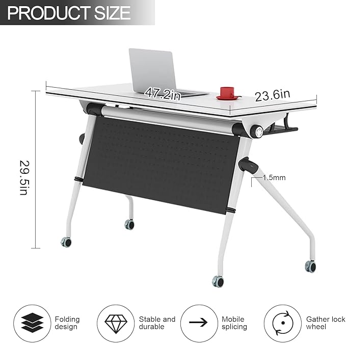 Conference Table,Rolling Meeting Table,Folding Conference Meeting Room Tables,White Office Flip Top Mobile Training Table with Silent Locking Wheels for Office,Classroom (8pack 47.2"*23.6"*29.5")