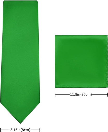 PenSee Men's Tie Set Solid Pure Color 3.15" (8CM) Classic Formal Plain Necktie and Pocket Square Set For Men