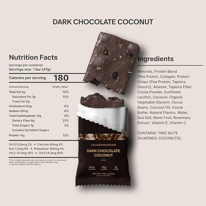 Stars + Honey Protein Bars - Dark Chocolate Coconut, 14g Protein, 1g Sugar, w/Collagen Keto Friendly Snack - Gluten, Dairy, Seed Oil, & Soy Free - High-Protein Snacks for Energy & Recovery -10 pack