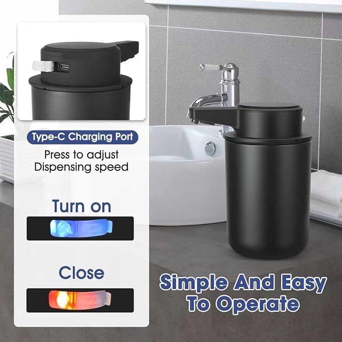 2 Pack Automatic Foaming Soap Dispenser, 10.5oz Touchless Electric Hand Soap Dispenser, Rechargeable Foam Pump for Kitchen Sink, Modern Black (Black)