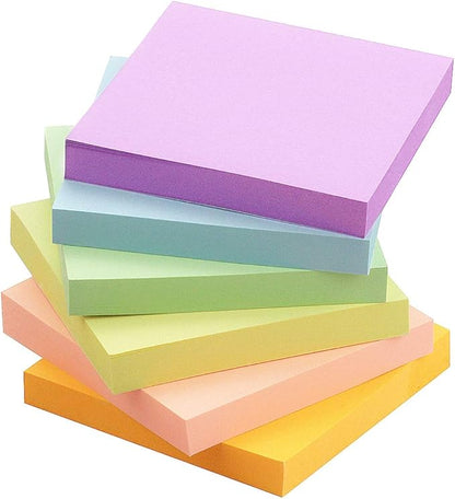 Early Buy Sticky Notes 3x3 Inches, 6 Pastel Color, 100 Sheets/Pad, Repositionable Self-Stick Notes, for Office, School, Home