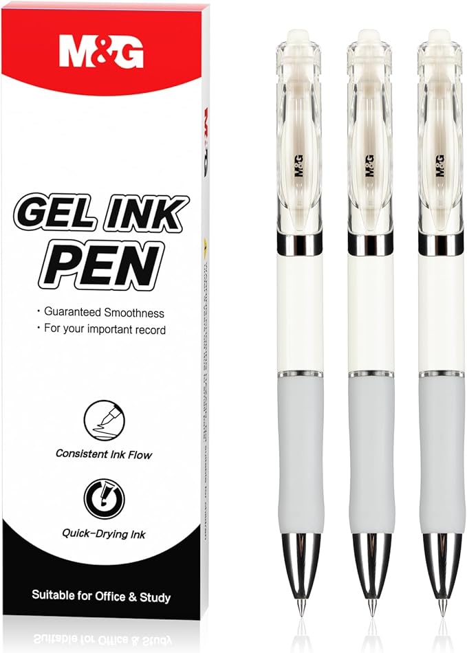 M&G 3 Pcs Gel Pens, 0.5mm Fine Point Smooth Writing Black Ink Gel Pens, Quick Dry Gel Ink Pens Large Capacity with Anti-Slip Grip, Ideal for Journaling Supplies School & Office