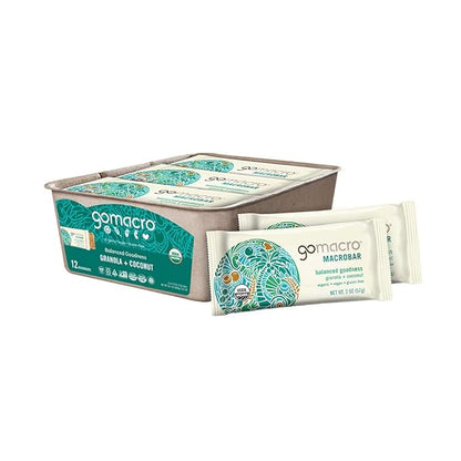 GoMacro MacroBar Organic Vegan Snack Bars - Granola + Coconut and Banana + Almond Butter (2.3 Ounce Bars, 12 Count)