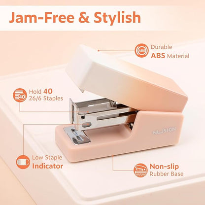 Mini Stapler with 830 Staples, Small Cute Desk Staplers, 25 Sheet Capacity, Pink-White Gradient