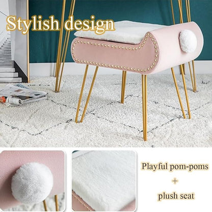 Square Vanity Stool with Storage, Modern Vanity Chairs with Furry Padded Seat, Stylish Foot Stool for Living Room, Makeup Stool for Bedroom