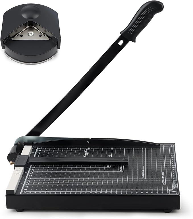 12" Heavy-Duty Paper Cutter, Guillotine Paper Trimmer, Portable Paper Cutting Machine with Corner Rounder, 12-Sheet Capacity Paper Slicer for Office, School, Cardboard, Crafts, Vinyl, Photo