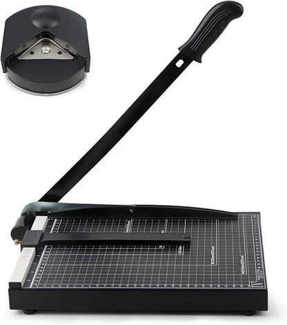 12" Heavy-Duty Paper Cutter, Guillotine Paper Trimmer, Portable Paper Cutting Machine with Corner Rounder, 12-Sheet Capacity Paper Slicer for Office, School, Cardboard, Crafts, Vinyl, Photo