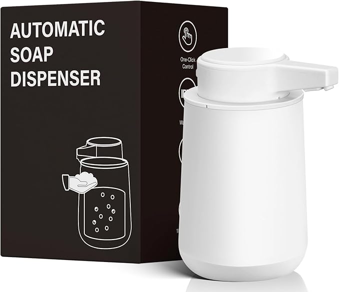 Automatic Soap Dispenser Liquid Touchless: 9oz Plastic White 3-Level Adjustable Modern Rechargeable Electric Smart Auto Soap Dispenser - Bathroom Kitchen Hand Dish Lotion