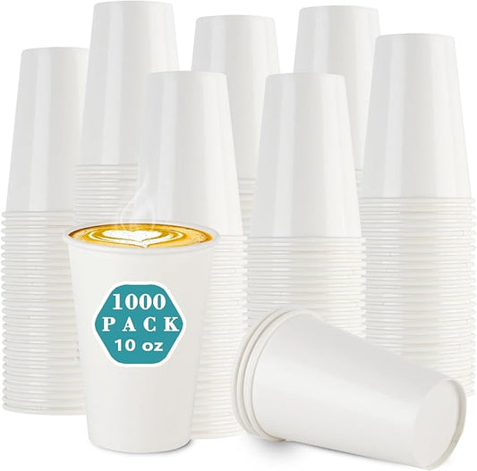 Coffee Cups - 1000 Pack Paper Cups 10 oz, Disposable Paper Coffee Cup for Hot and Cold Drink, White Paper Coffe Cup, Hot Cups Bulk for Office, Party, Home, Travel, Cafes, Bathroom