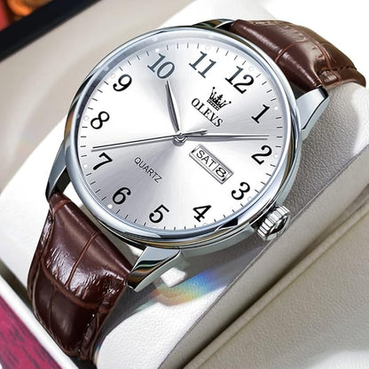 OLEVS Watch Men Mens Watches Watches for Men Leather Band Classic Brown Leather Watch Men, Analog Watch Men, Black Mens Leather Watch, Dress Waterproof Large Face Mens Watch,Relojes para Hombres Watch