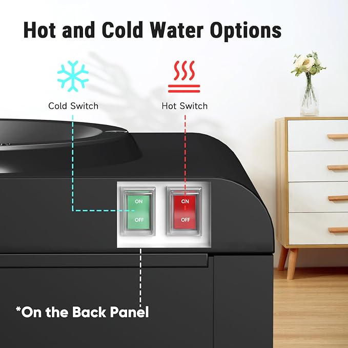 PUREPLUS Top Loading Water Cooler Dispenser, Countertop Water Cooler for 3 or 5 Gallon Bottles, Hot & Cold Water, 3 Temperature Settings, Child Safety Lock, Removable Drip Tray for Home, Office