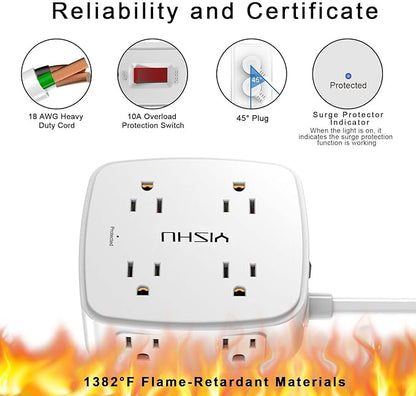 15 Ft Surge Protector Power Strip - 8 Widely Outlets with 4 USB Ports, 3 Side Outlet Extender with 15 Feet Extension Cord, Flat Plug, Wall Mount, Desk USB Charging Station, ETL, White