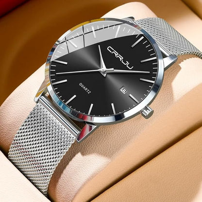 CRRJU Men's Minimalist Casual Luxury Auto Date Watches Fashion Business Japan Movement Quartz Waterproof Wristwatches for Men Stainsteel Steel Band Watch