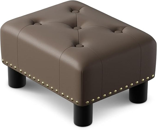 Athena Collection Small Ottoman Foot Rest with Legs, PU Leather Ottoman Foot Stool with Soft Padded seat, Square Footstool FootRest for Living Room, Bedroom, Office, Brown