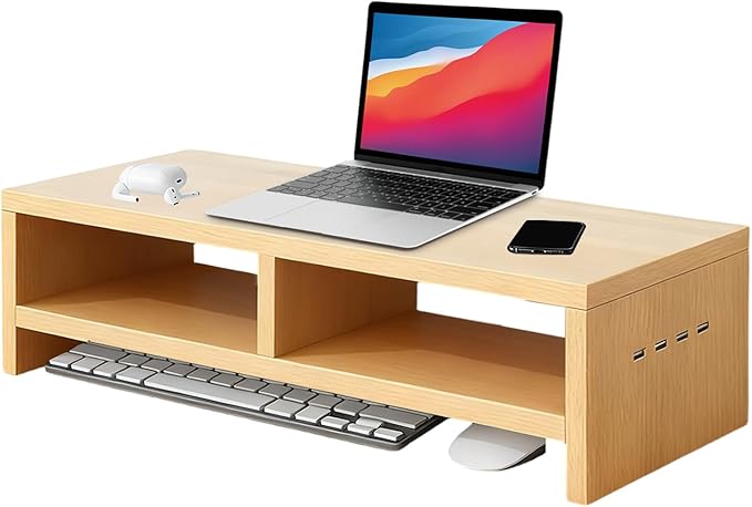 Monitor Stand, with Sleek Modern Design, 50x20x13cm, Monitor Stand Riser, Wireless Charging Desk Organizer, Ergonomic Height, for Multitasking and Desktop Organization