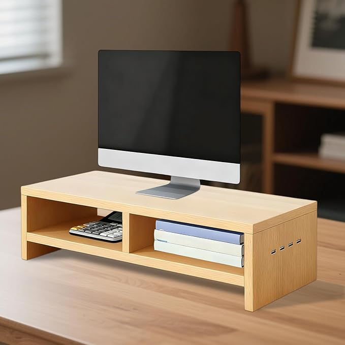 Monitor Stand, with Sleek Modern Design, 50x20x13cm, Monitor Stand Riser, Wireless Charging Desk Organizer, Ergonomic Height, for Multitasking and Desktop Organization