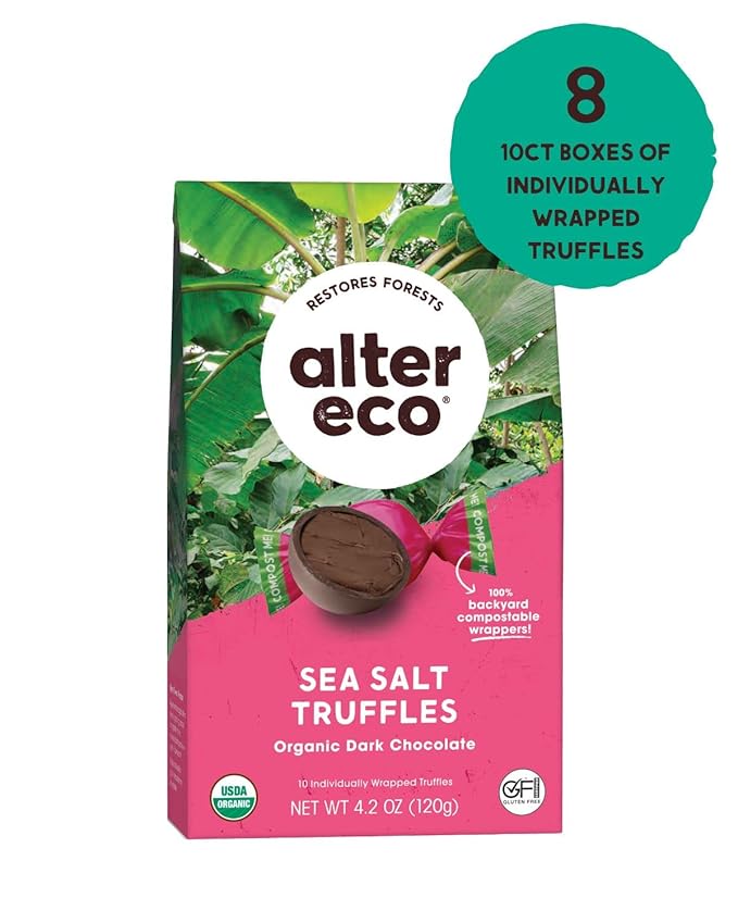 Alter Eco | Deep Dark Sea Salt Truffles | 58% Pure Dark Cocoa, Fair Trade, Organic, Non-GMO, Gluten Free Dark Chocolate Truffles | 80 Truffles