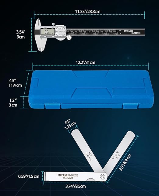 Housolution Digital Caliper, (ABS) Absolute Scale Caliper 8in, IP54 Electronic Measuring Tool, Inch/MM/Fraction, Auto-Off LCD Stainless Steel Waterproof Micrometer Vernier Caliper, with Feeler Gauges