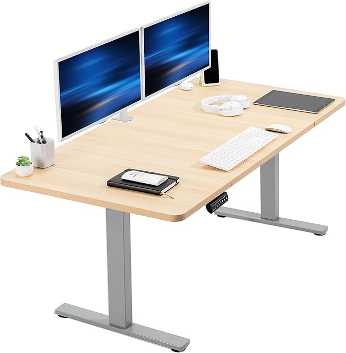 VIVO Electric 60 x 30 in Standing Desk, Memory Height Adjustment, 1B Series, Light Wood Top Gray Frame, DESK-KIT-1G6C-30