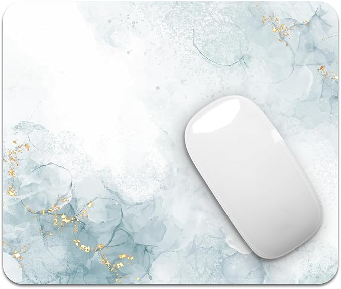 Square Mouse Pad with Stitched Edge, Premium Mousepad Washable Cloth. Computer Mouse Pad with Non-Slip Rubber Base, Mouse Pads for Computers Laptop Mouse 9.25x7.75x0.12 inch-Cyan Marble