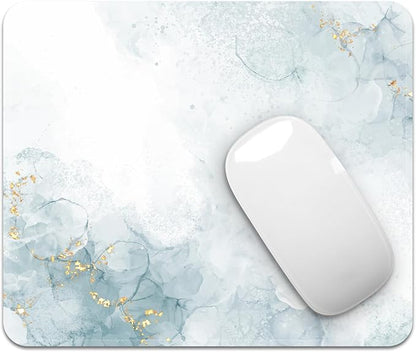 Square Mouse Pad with Stitched Edge, Premium Mousepad Washable Cloth. Computer Mouse Pad with Non-Slip Rubber Base, Mouse Pads for Computers Laptop Mouse 9.25x7.75x0.12 inch-Cyan Marble