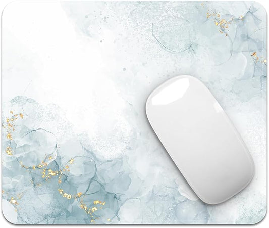 Square Mouse Pad with Stitched Edge, Premium Mousepad Washable Cloth. Computer Mouse Pad with Non-Slip Rubber Base, Mouse Pads for Computers Laptop Mouse 9.25x7.75x0.12 inch-Cyan Marble