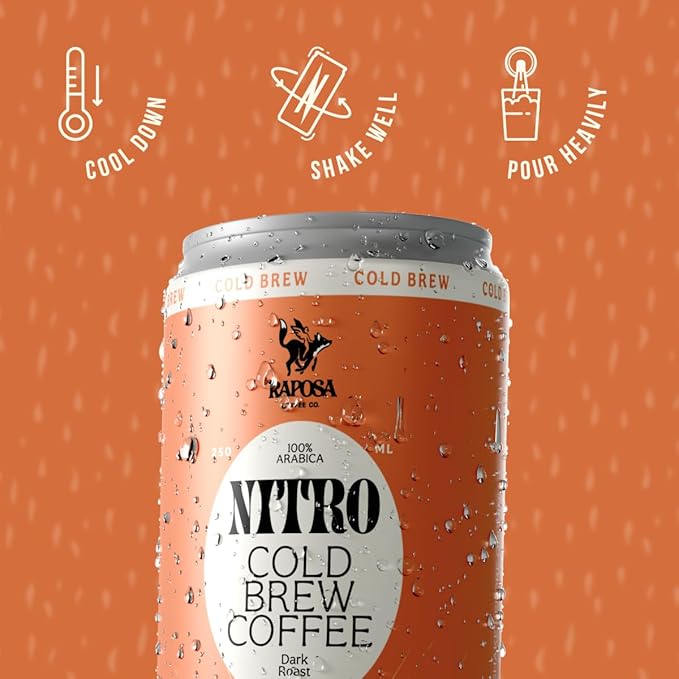 Raposa Nitro Cold Brew Ready to Drink Coffee 250ml - 8.45oz - Dairy Free - Cold brew ready to drink, Non GMO, No Artificial Anything - 225mg Caffeine (Classic Dark Roast (12 Pack))