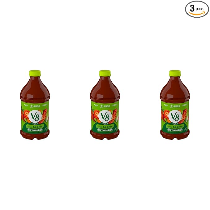 V8 Low Sodium Original 100% Vegetable Juice, 46 fl oz Bottle (Pack of 3)