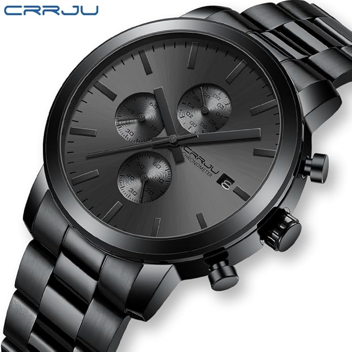 CRRJU Mens Stylish Casual Quartz Watches for Men Luxury Waterproof Calendar Chronograph Japan Movement Wristwatches