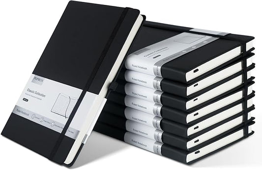 POPRUN 8 Pack Black Lined Journal Notebooks, Waterproof PU Leather Hardcover, A5 Classic College Ruled Journals for Writing, Business Work, School Note Taking, 5.5 x 8.3 inch, 240 Pages Notepad