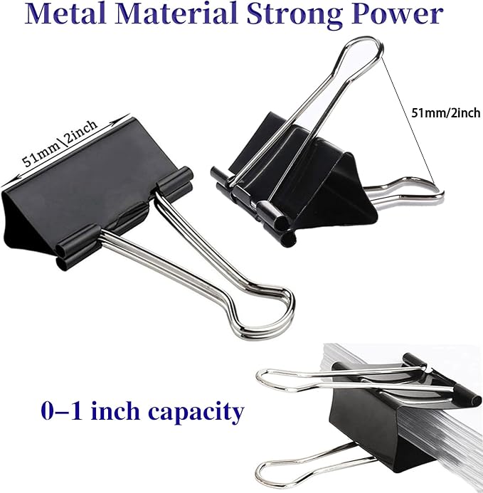 Extra Large Binder Clips 2 Inch (72 Pack), Big Paper Clamps with Box Giant Binder Clips for Office and Home Supplies