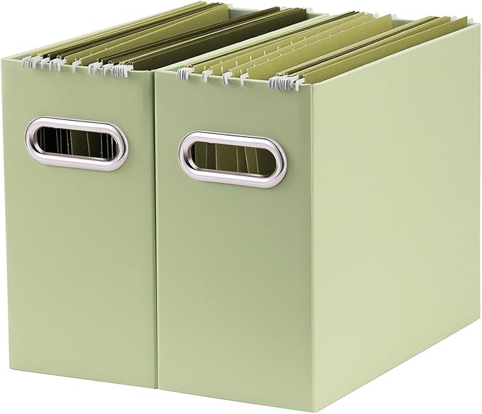 Oterri Cardboard File Organizer Box for Hanging File Folders Letter Size,File Box for Computer Desk,File Cabinet,Working Home,Office,Classroom(Green, Letter Size - 2 Packs)
