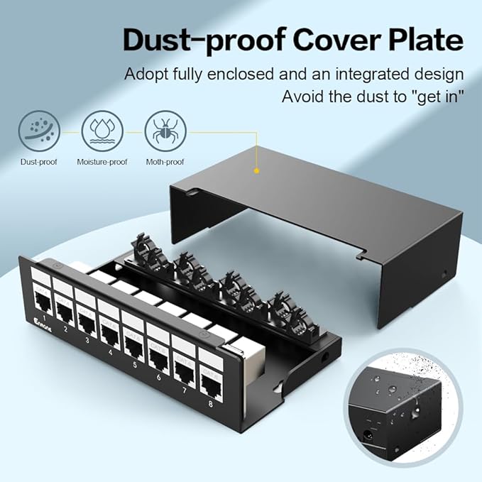 8 Port Patch Panel CAT6 Keystone Patch Panel UTP Network for Home/Office (1U 8Port, CAT6 Shielded)