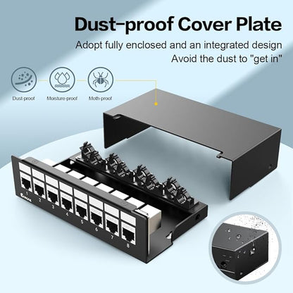 8 Port Patch Panel CAT6 Keystone Patch Panel UTP Network for Home/Office (1U 8Port, CAT6 Shielded)