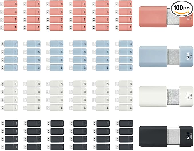 GIGASTONE 32GB Flash Drive (100 Pack) Z60NB USB 3.2 Gen 1, Ultra Fast, Retractable Capless Slider Design, Data Storage, Backup for PC/Mac/TV/Car Audio, USB 2.0/3.0/3.1 Compatible (Random Color)