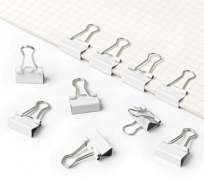 100 Pack Mini White Binder Clips 5/8 Inch (15 mm), Colored Little Paper Clamps, Small Tiny Micro Size Paper Clips for Office Home School Business 0.6"